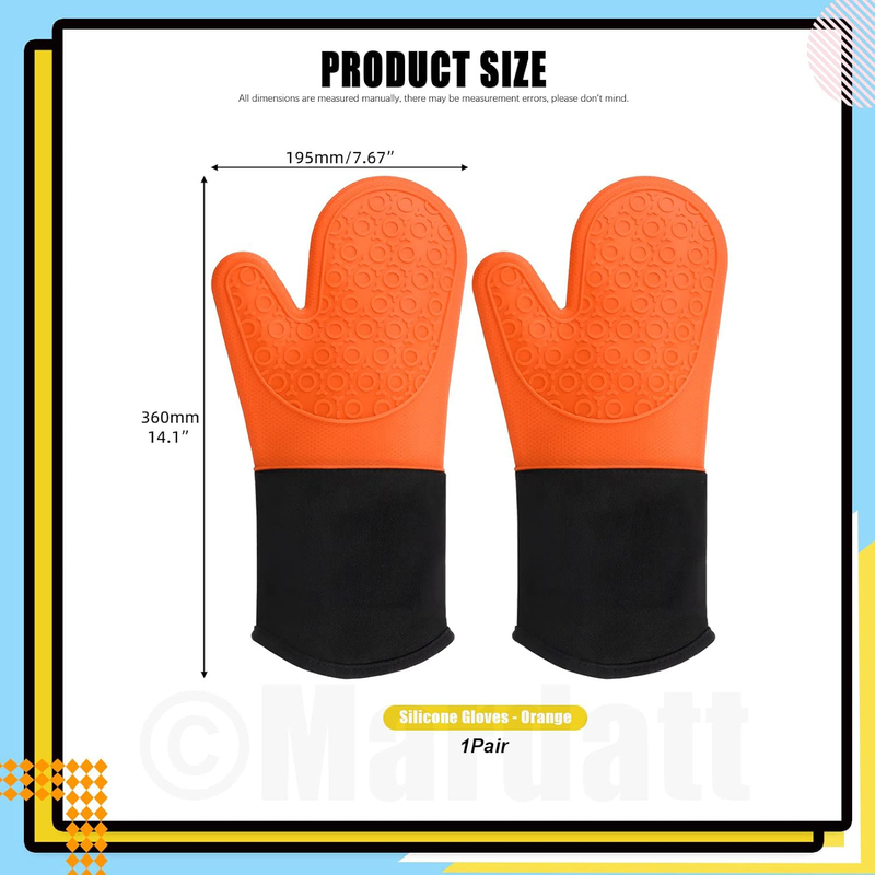 2-Piece Silicone Oven Mitts, Non-Slip Heat Resistant, Orange