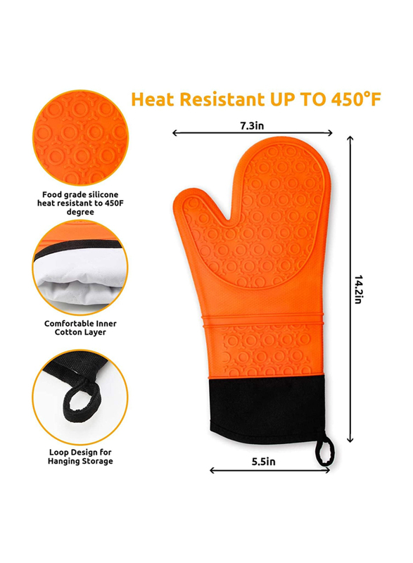 Silicone Oven Mitt with Quilted Liner, Heat Resistant 480°F, Orange