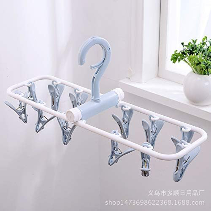 Falytemow 2-Piece Clip and Drip Hanger Folding Portable Travel Socks Hanger Underwear Hanger with 12 Clothespins, Multicolour