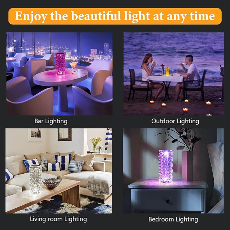 Newrgy Touch Remote Control Modern Nightstand Lamp 16 Colours Changing Rose Table Lamp, Clear