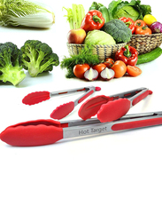 3-Piece Silicone Tip Stainless Steel Tongs Set, Non-Stick Heat Resistant 480°F, Red