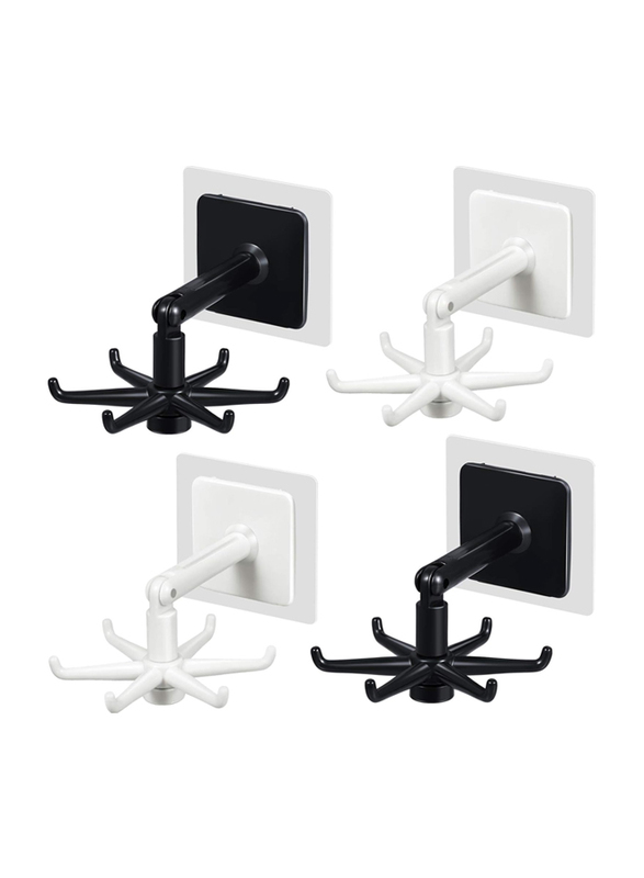 Jetec 360 Rotating Folding Specially High Load Capacity Self-Adhesive Wall Mount Hook for Kitchen Utensils, 4 Pieces, Black/White