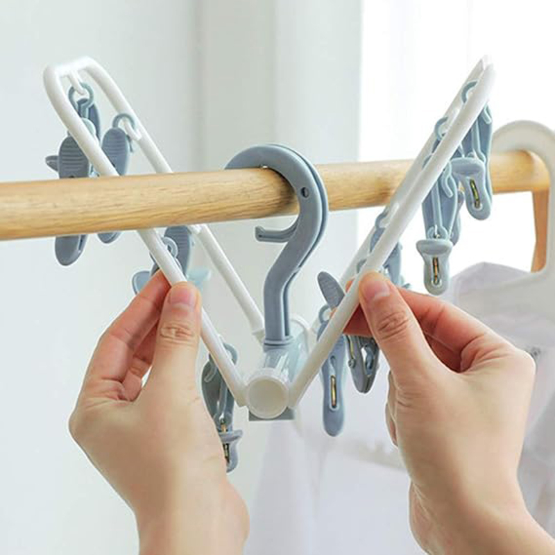 Zaci 2-Piece 12 Clips Laundry Drying Rack Folding Sock and Underwear Hanger, Multicolour