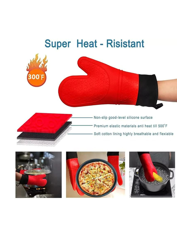 Biolaser 1-Piece Heat Resistant BBQ Kitchen Silicone Oven Mitts Grilling Gloves, Red