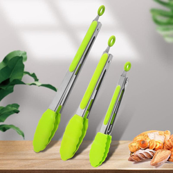 Supwell 3-Piece Stainless Steel Kitchen Tongs with Silicone Tips Set, Green