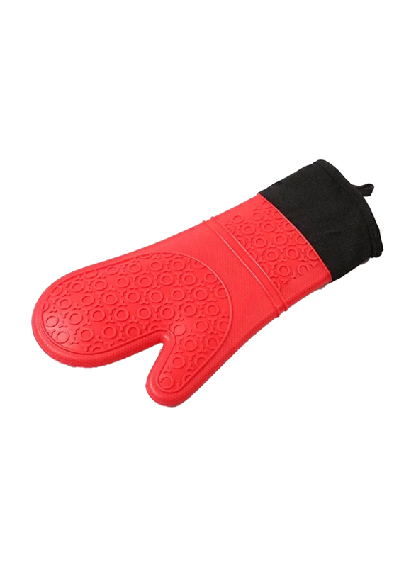 Biolaser 1-Piece Heat Resistant BBQ Kitchen Silicone Oven Mitts Grilling Gloves, Red