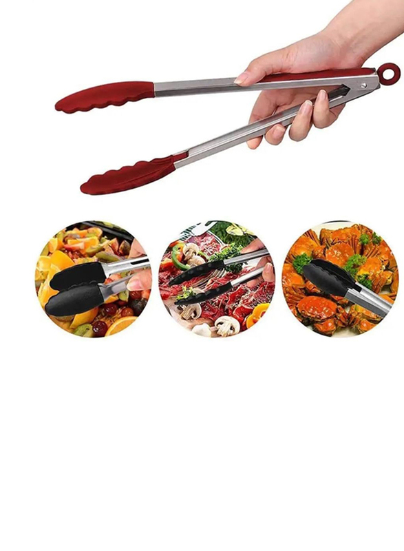 3-Piece Silicone Tip Stainless Steel Tongs Set, Non-Stick Heat Resistant, Multicolour