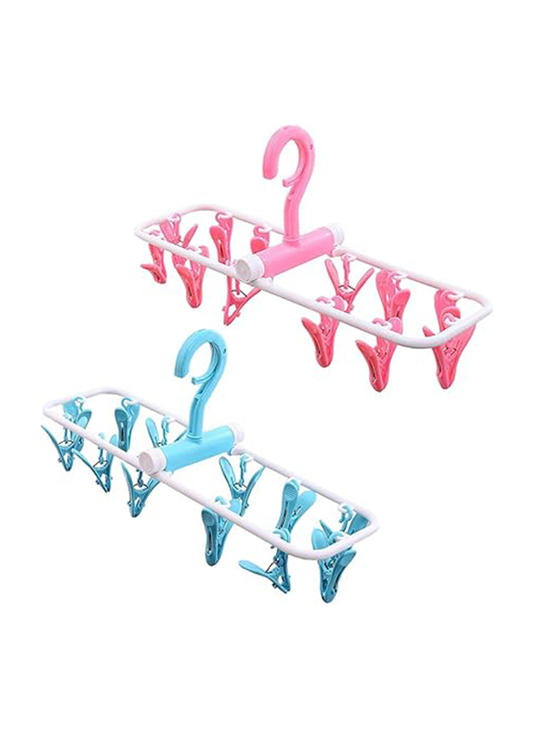 Amlrt 2-Piece Travel Foldable Portable 12 Clips Hanging Drying Rack, Multicolour