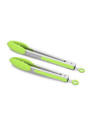 2-Piece Silicone Tip Stainless Steel Tongs Set, Non-Stick Heat Resistant 500°F, Light Green