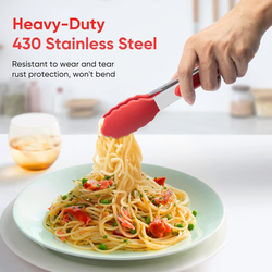 5-Piece Silicone Tip Stainless Steel Tongs & Spatula Set, Non-Stick Heat Resistant 600°F, Red