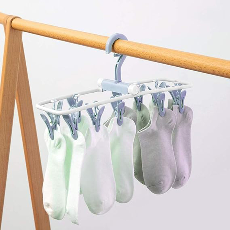 Zaci 2-Piece 12 Clips Laundry Drying Rack Folding Sock and Underwear Hanger, Multicolour