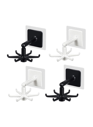 360 Degrees Rotating Hanging Utensil Holder Kitchen Utensil Hanger Wall Mount Folding Hook, 4 Pieces, Black/White