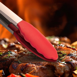 5-Piece Silicone Tip Stainless Steel Tongs & Spatula Set, Non-Stick Heat Resistant 600°F, Red