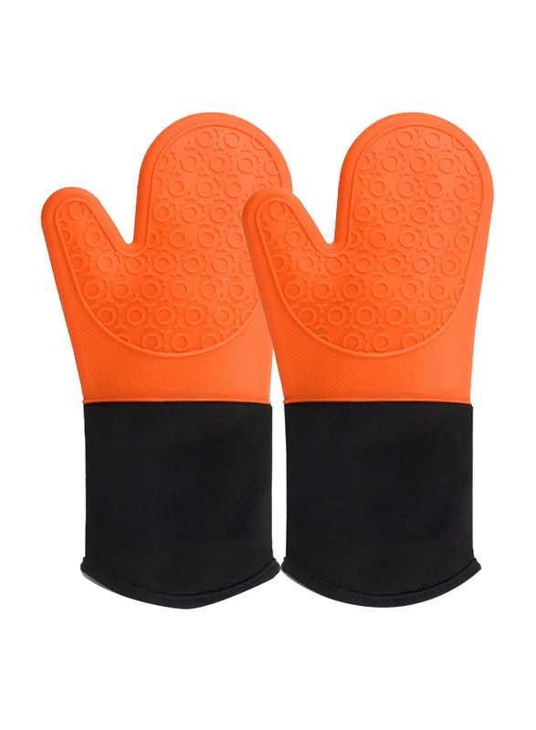 2-Piece Silicone Oven Mitts, Non-Slip Heat Resistant, Orange