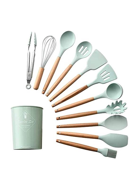 11-Piece Silicone Kitchen Utensils Set, Non-Stick Heat Resistant 446°F, Green