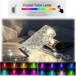 Genyerl Rose Crystal Diamond LED Night Light 16 Colours Rechargeable Acrylic Bedside Table Lamp, Clear