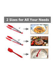 Bglinkal 9-Inch Kitchen Tongs for Cooking Non Stick Silicone Tip Stainless Steel Tongs, Red