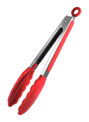 Silicone Tip Stainless Steel Tong, Non-Stick Heat Resistant 480°F, Red