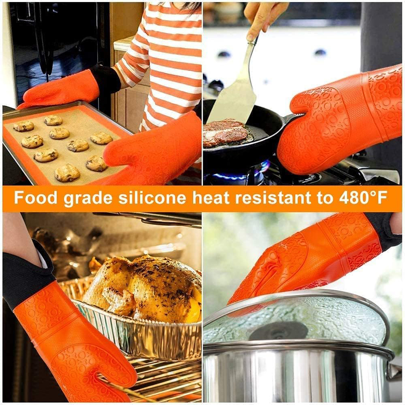 Silicone Oven Mitt with Quilted Liner, Heat Resistant 480°F, Orange