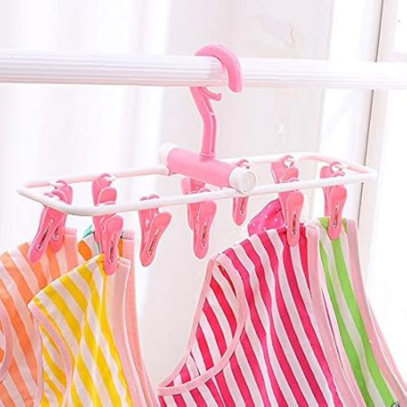 Amlrt 2-Piece Travel Foldable Portable 12 Clips Hanging Drying Rack, Multicolour