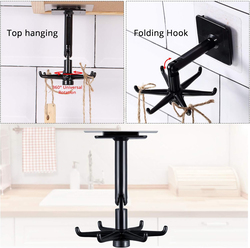 Jetec 360 Rotating Folding Specially High Load Capacity Self-Adhesive Wall Mount Hook for Kitchen Utensils, 4 Pieces, Black/White