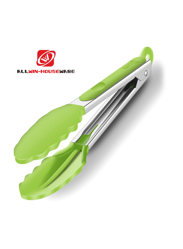 2-Piece Silicone Tip Stainless Steel Tongs Set, Non-Stick Heat Resistant 500°F, Light Green