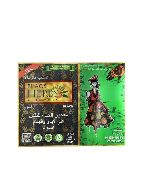 

Golecha Black Herbs Black Color Henna Cone for Long-Lasting Color, Temporary Tattoo & Body Art Cone, 30g (12Pcs)