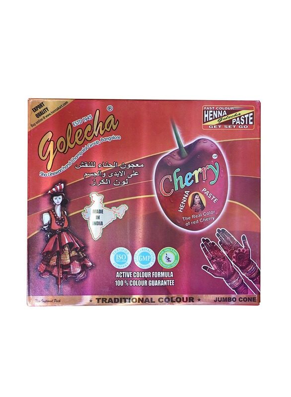 

Golecha Golcha Red Cherry Color Henna Cone for Long-Lasting Color, Temporary Tattoo & Body Art Cone, 42g (12Pcs)