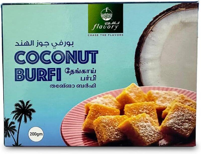 

Flavory Coconut Burfi, Traditional Indian Sweet Made with Fresh Coconut and Sugar, Rich & Delicious, 200g