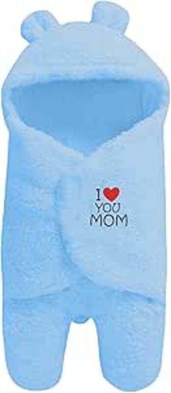 

OYO BABY Newborn Hooded Baby Blanket with Embroidery Wearable Wrapper Sleeping Bag 0-6 Months, Blue, I Love MOM