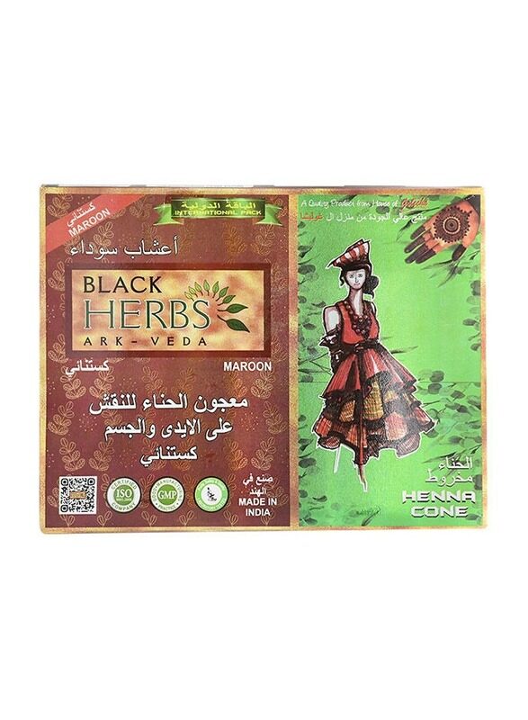 

Golecha Black Herbs Maroon Color Henna Cone for Long-Lasting Color, Temporary Tattoo & Body Art Cone, 30g (12Pcs)
