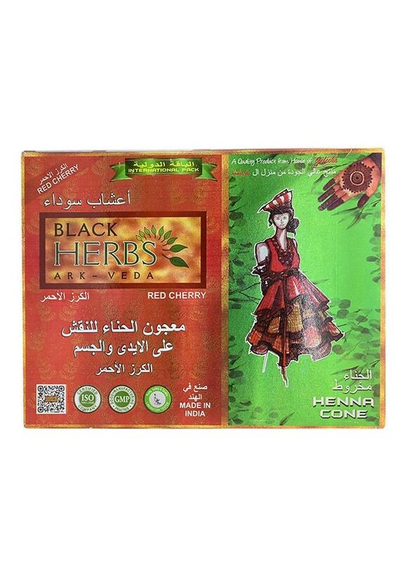 

Golecha Black Herbs Red Cherry Color Henna Cone for Long-Lasting Color, Temporary Tattoo & Body Art Cone, 30g (12Pcs)
