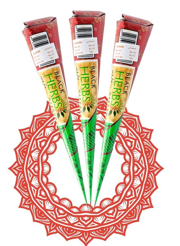 

Buy And Bill Black Herbs 3 Pcs Instant Color Henna Cone for Temporary Tattoos, Rich Maroon Color