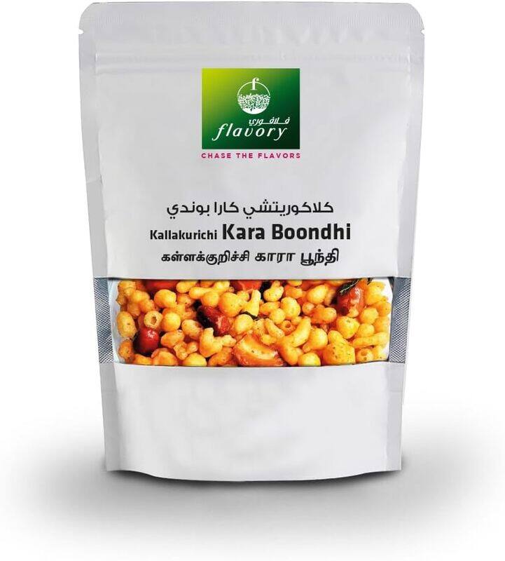 

Flavory Spicy (Kara) Boondi, Traditional South Indian Snack Made with Chickpea Flour & Spices, Crispy & Flavorful, 100g