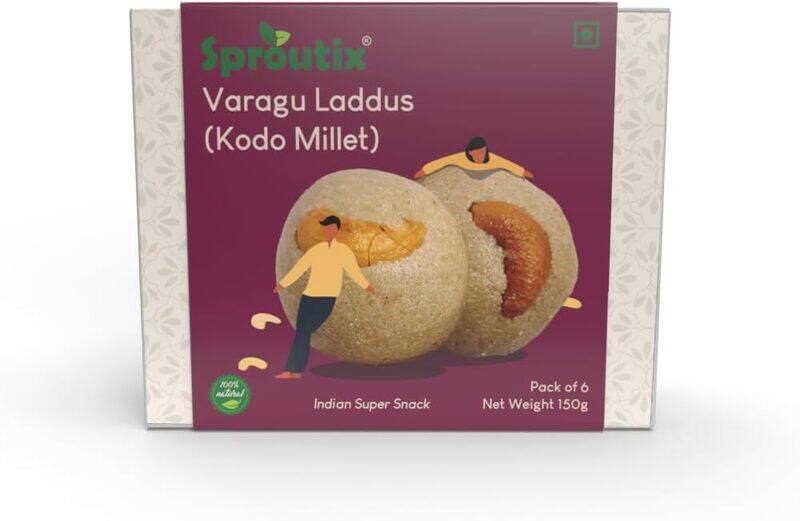 

Flavory Sprouted Kodo (Varagu) Laddu, Healthy Snack Made with Sprouted Kodo Millet, Ghee & Jaggery, Nutritious & Delicious, 150g