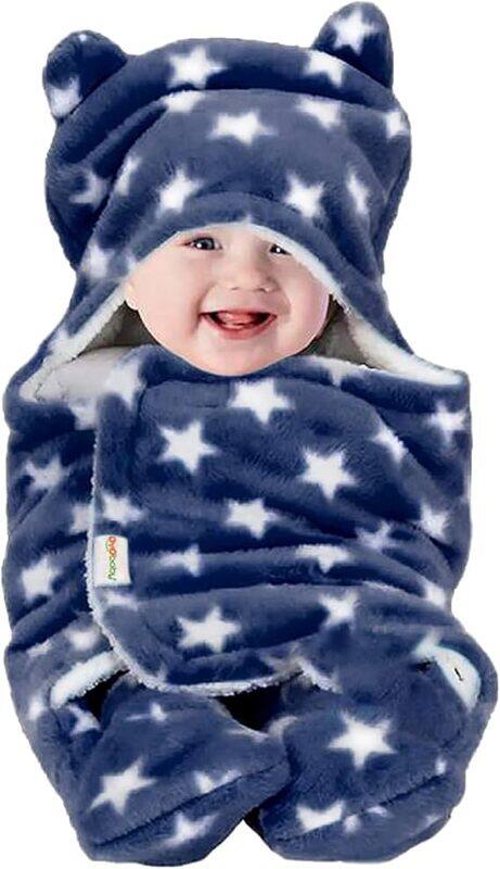

OYO BABY Fleece 3-In-1 Hooded Baby Blanket Wrapper -Pack Of 1 Dark Blue All Season 0-6 Months Sleeping Bag Great Gift Bath Robe Multipurpose Comforter