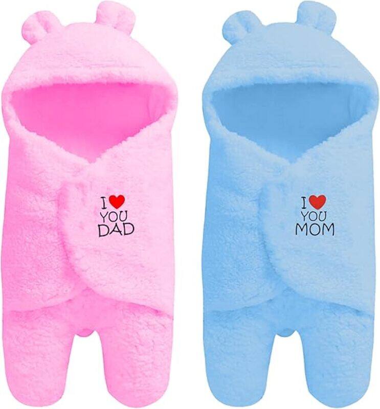

OYO BABY Newborn Combo Hooded Baby Blanket with Embroidery Wearable Wrapper Sleeping Bag 0-6 Months, Pink & Blue, I Love DAD & MOM