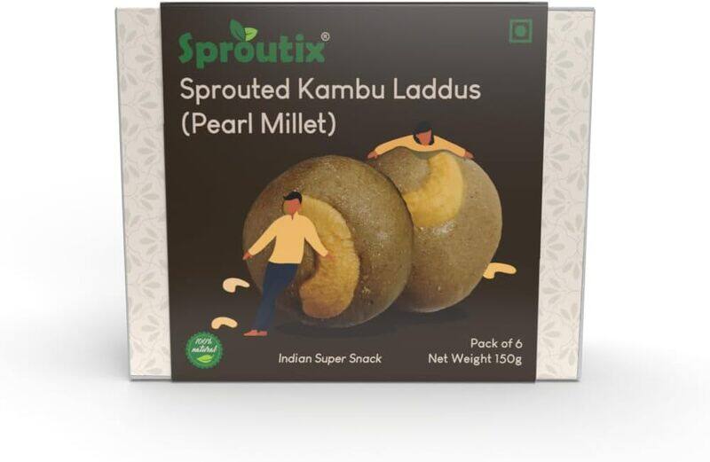 

Flavory Sprouted Pearl (Kambu) Laddu, Healthy Snack Made with Sprouted Pearl Millet, Ghee & Jaggery, Nutritious & Delicious, 150g