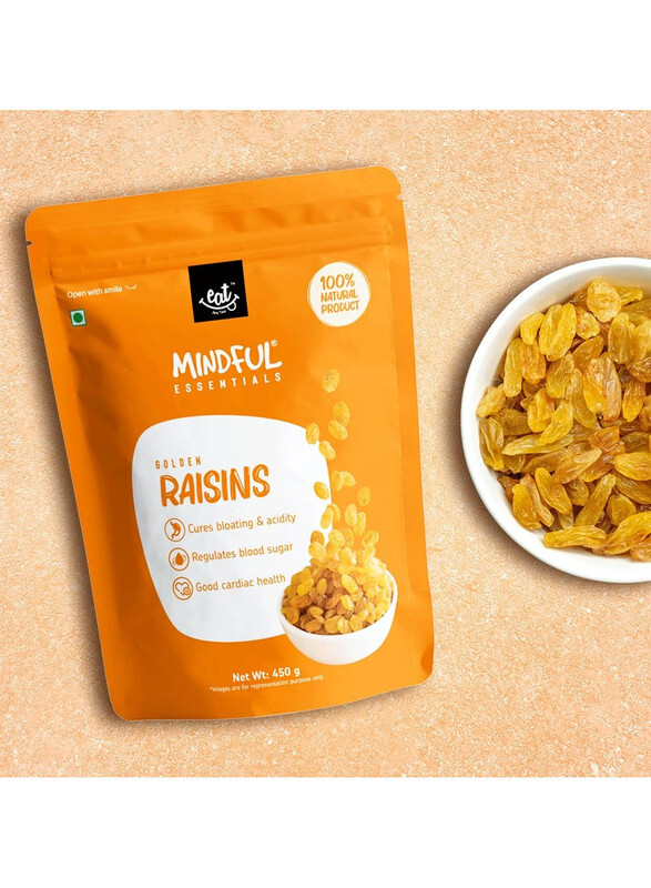 Mindful Premium Golden Raisins Regulate Blood Sugar Healthy Snack For Breakfast & Diet Gluten Free No Preservatives Increase Bone Health Golden Raisins450gm