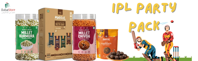 

Eat Anytime IPL Party Pack Millet Bar Date Laddo Millet Chivda Kurmura