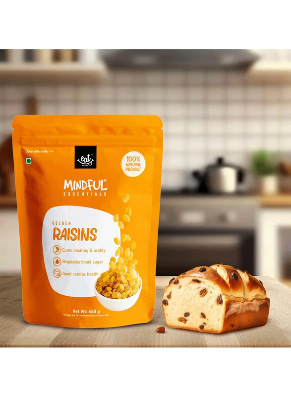 Mindful Premium Golden Raisins Regulate Blood Sugar Healthy Snack For Breakfast & Diet Gluten Free No Preservatives Increase Bone Health Golden Raisins450gm