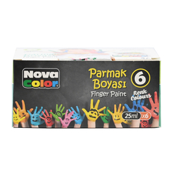 Nova Color  Finger Paints 25Ml, 6 Colors (Blue,Red,Yellow,Green,Black,White) -KRPBNC-138