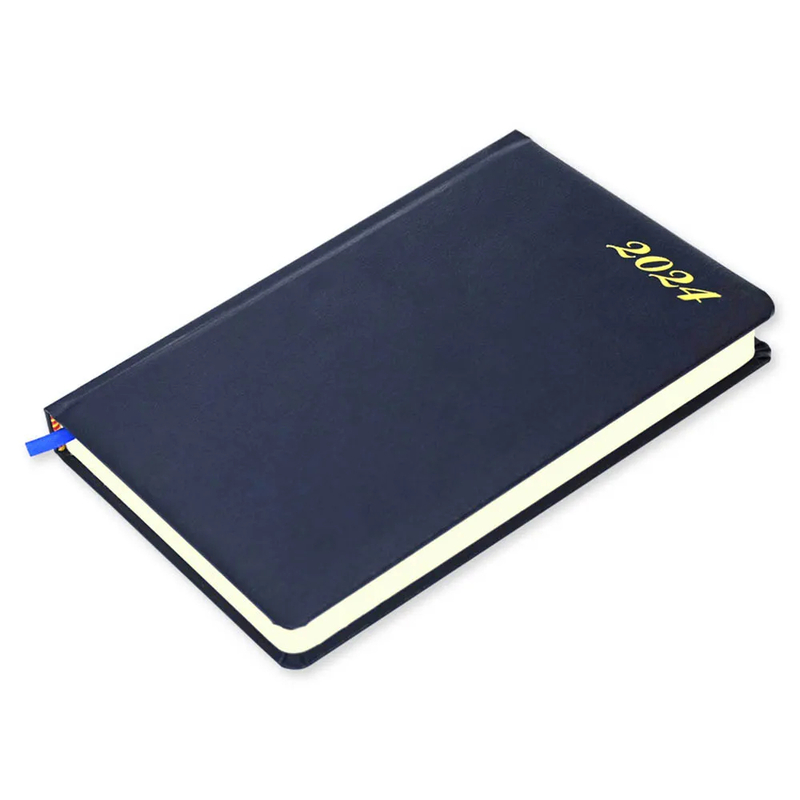 FIS French Diary 2024, Bonded Leather 1-Side Padded, Round Corner, Blue - FSDI29FRB24BL