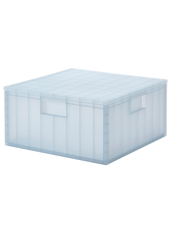 Storage box with lid, transparent grey-blue, 33x33x16.5 cm