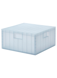 Storage box with lid, transparent grey-blue, 33x33x16.5 cm