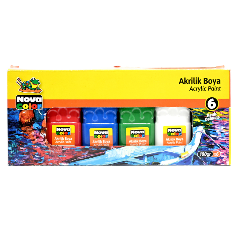 Nova Color  Acrylic Paint 100G, 6 Colors (Blue,Red,Yellow,Green,Black,White) -KRPBNC-2005