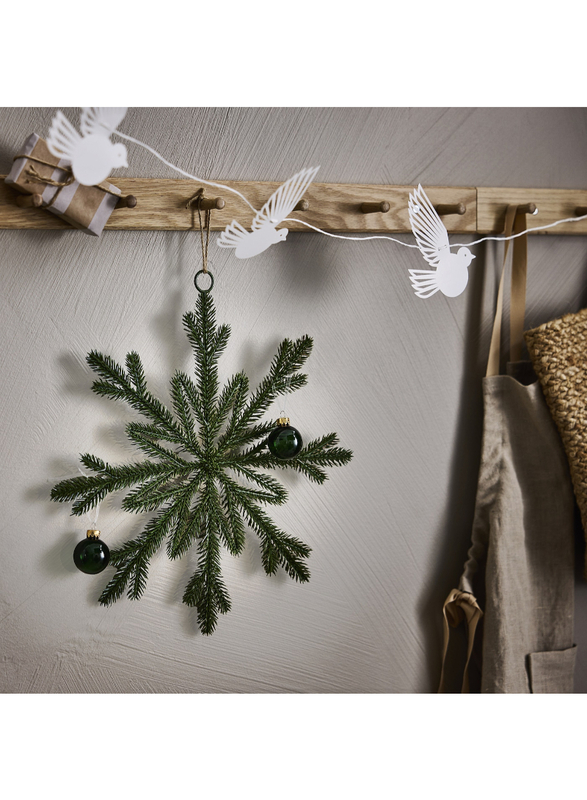 Artificial hanging decoration, in/outdoor/snowflake green, 33 cm