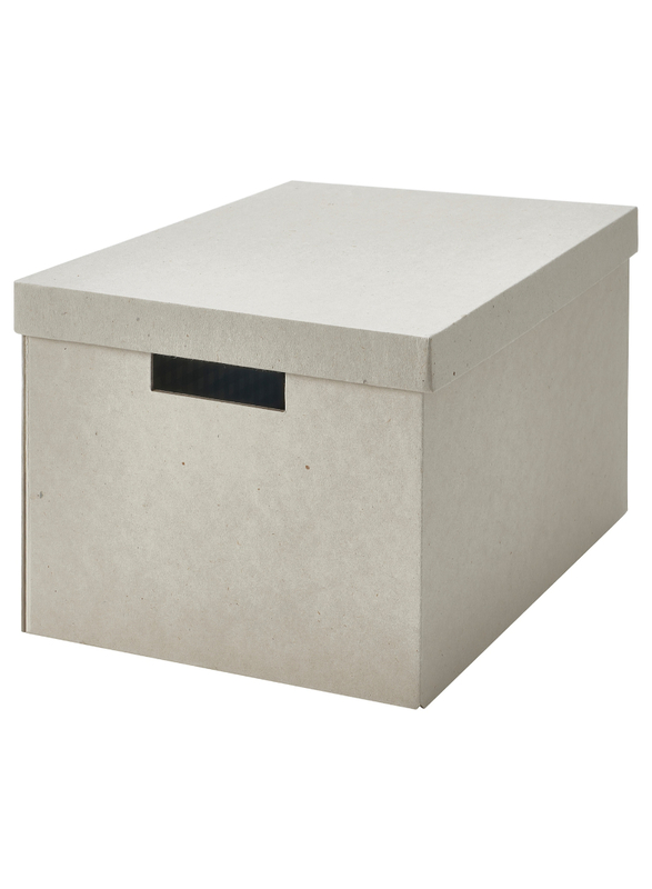 Storage box with lid, natural colour/beige, 25x35x20 cm