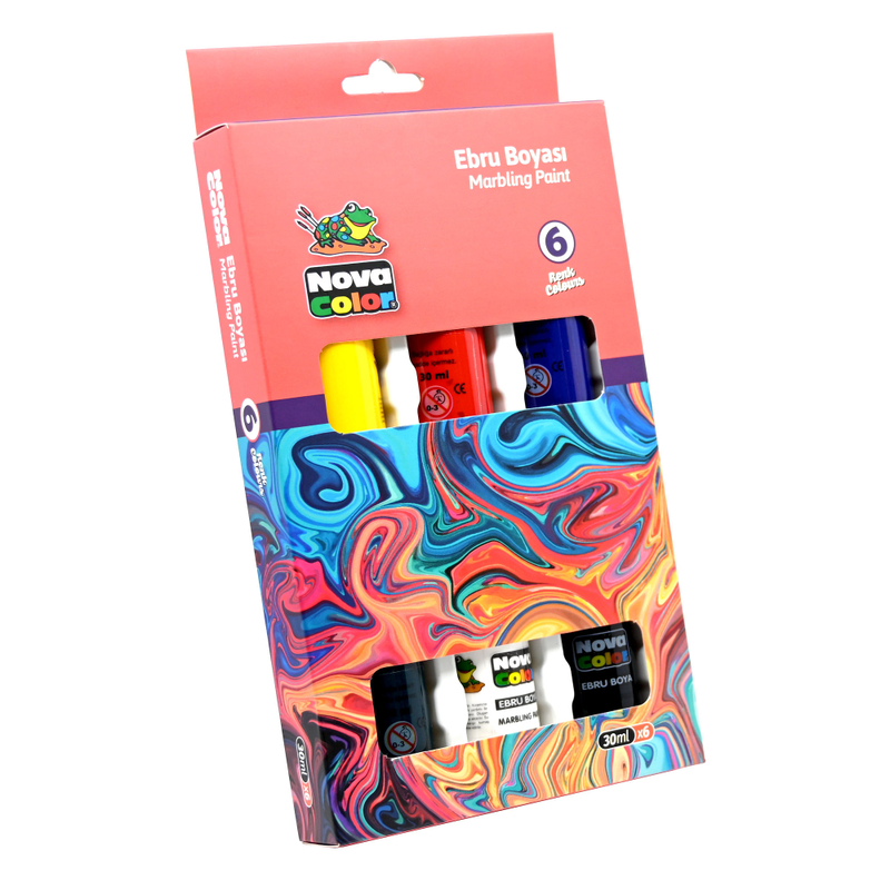 Nova Color  Marbling Paint 30Ml, 6 Colors (Blue,Red,Yellow,Green,Black,White) -KRPBNC-238