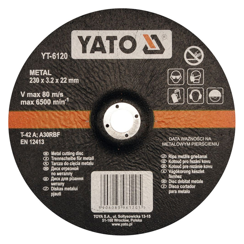 

YATO Metal Cutting Disc 230X3.2X22mm Depressed Center YT-6120